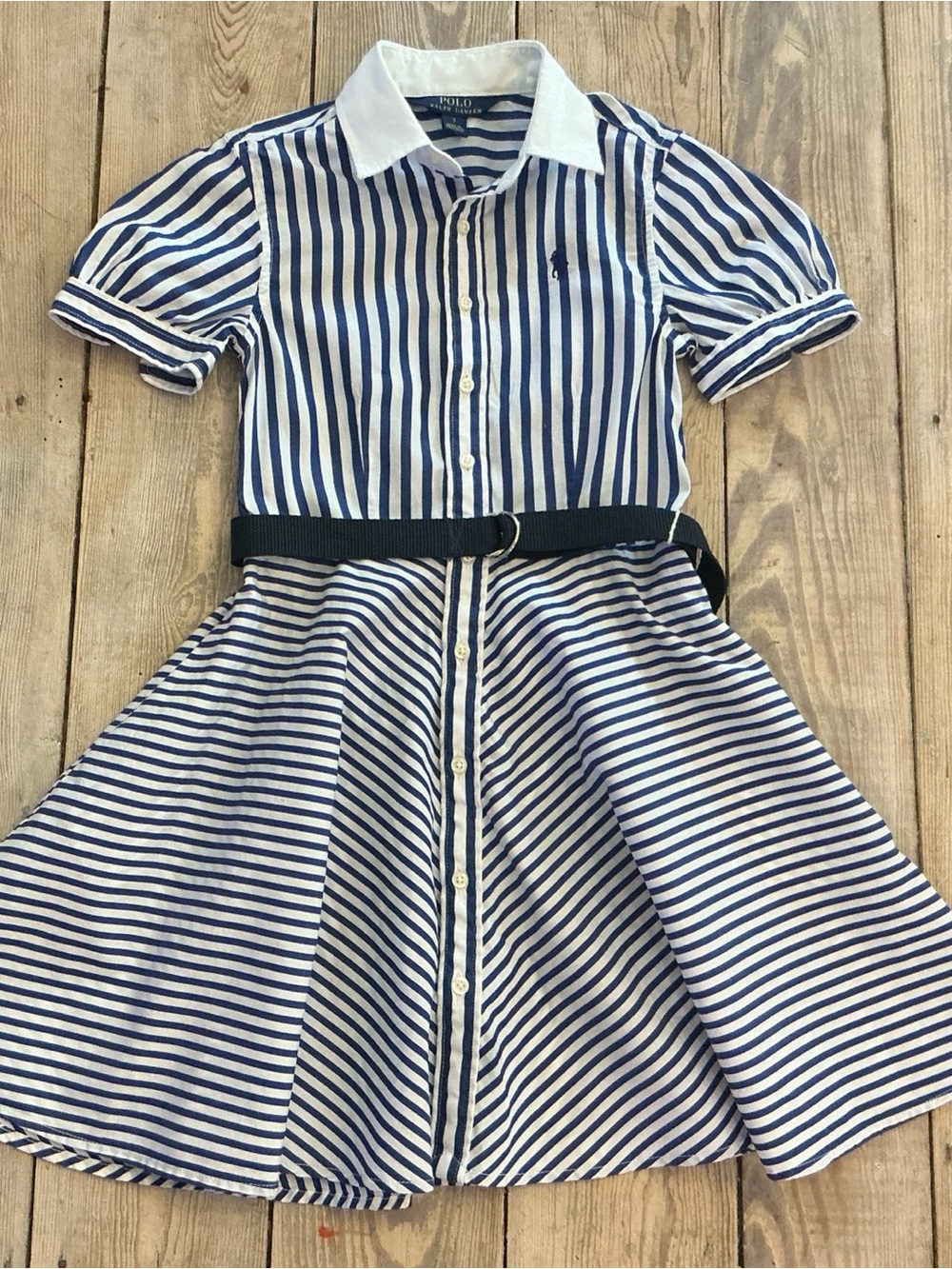 adorable Ralph Lauren Polo girls dress navy white stripe size 7